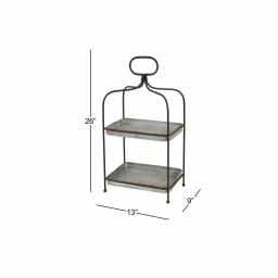 LITTON LANE Large 2-Tier Rectangular Metal Serving Tray with Handle - Black and Silver Farmhouse Decor thumbnail 5