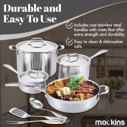 Mockins 10-Piece Tri-Ply Stainless Steel Cookware Set with Lids and Utensils thumbnail 5