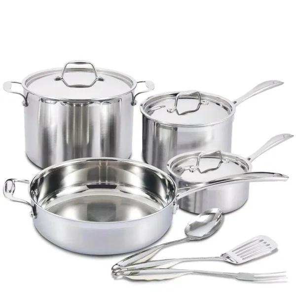 Mockins 10-Piece Tri-Ply Stainless Steel Cookware Set with Lids and Utensils
