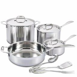 Mockins 10-Piece Tri-Ply Stainless Steel Cookware Set with Lids and Utensils thumbnail 1