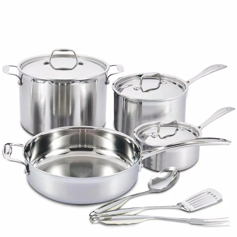 Mockins 10-Piece Tri-Ply Stainless Steel Cookware Set with Lids and Utensils