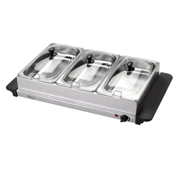 Betty Crocker 7.5 Qt. Stainless Steel Buffet Server Warming Tray with 3 Crocks