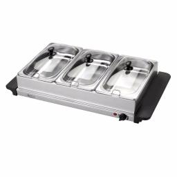 Betty Crocker 7.5 Qt. Stainless Steel Buffet Server Warming Tray with 3 Crocks thumbnail 1
