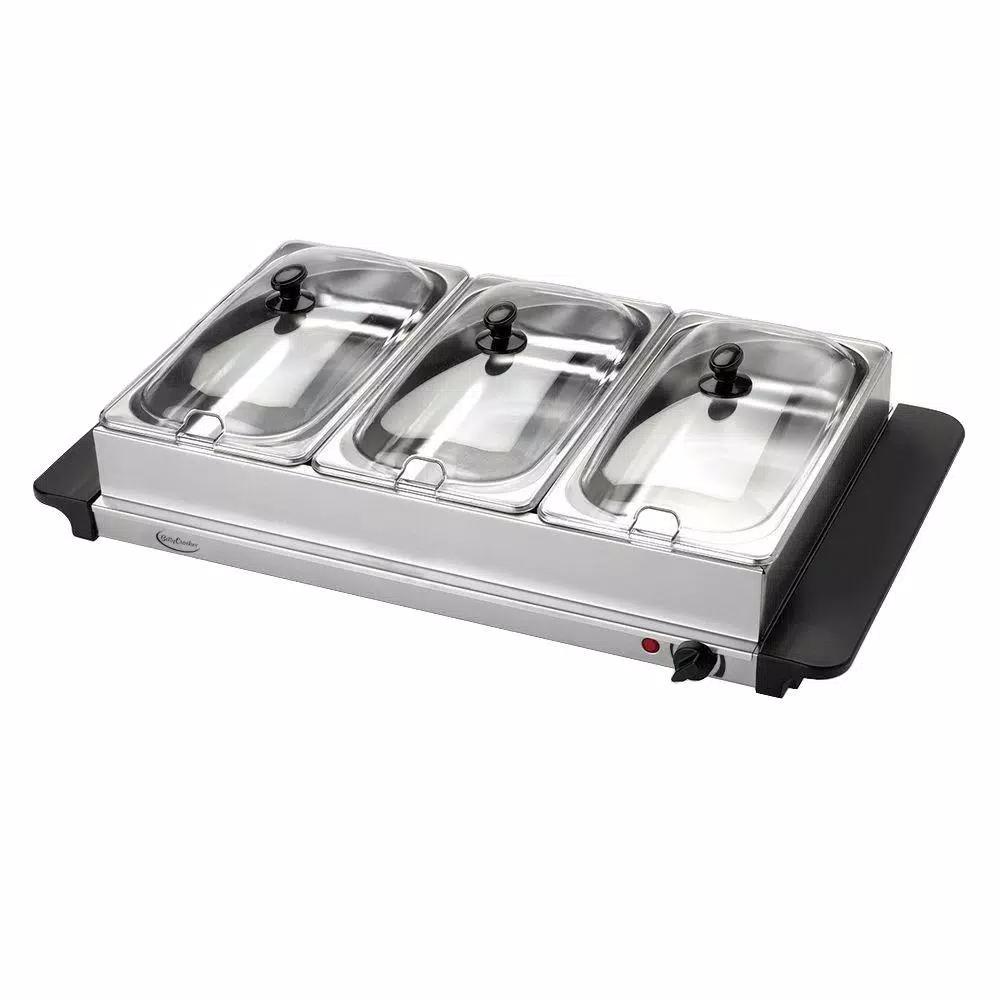 Betty Crocker 7.5 Qt. Stainless Steel Buffet Server Warming Tray with 3 Crocks