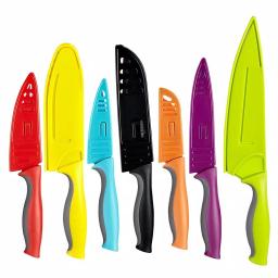 Cook N Home 14-Piece Multicolor Nonstick Carbon Stainless Steel Kitchen Knife Set with Sheaths thumbnail 3