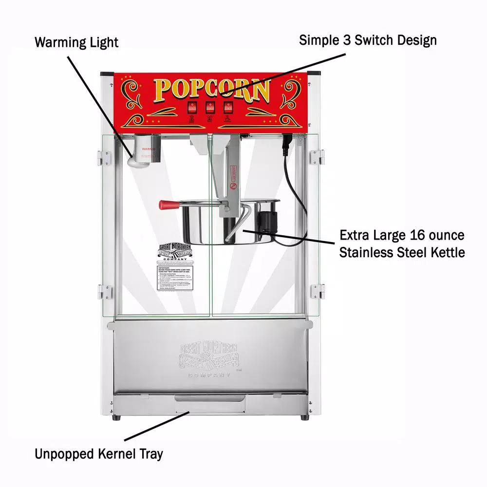 Great Northern Red Great Northern Midway Marvel Commercial Popcorn Popper - 16 oz Kettle, Stainless Steel