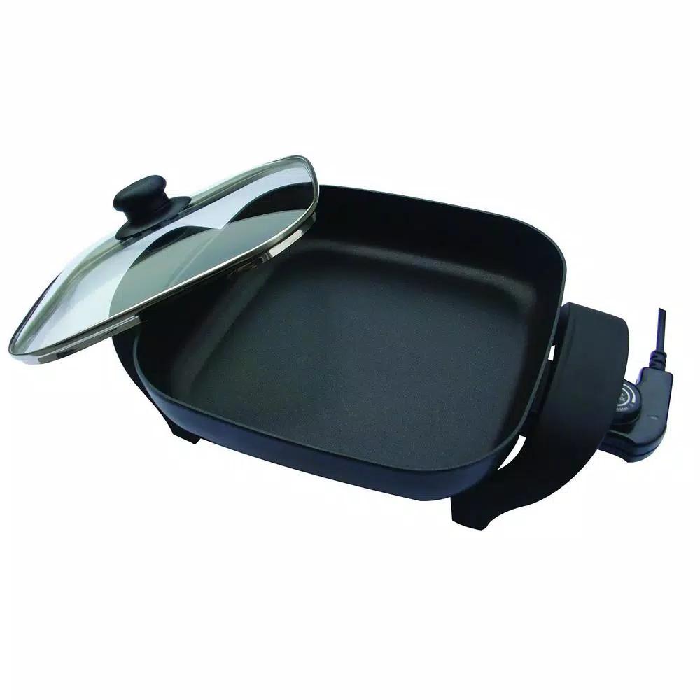 Nesco 8 in. Electric Skillet, 1800W Non-Stick Square Pan with Glass Lid, Black