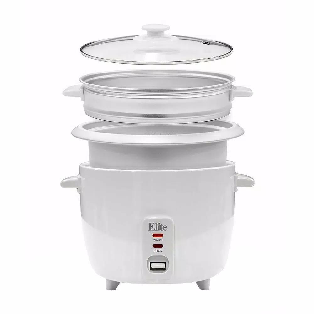 Elite Gourmet 16-Cup Rice Cooker with Steam Tray, White