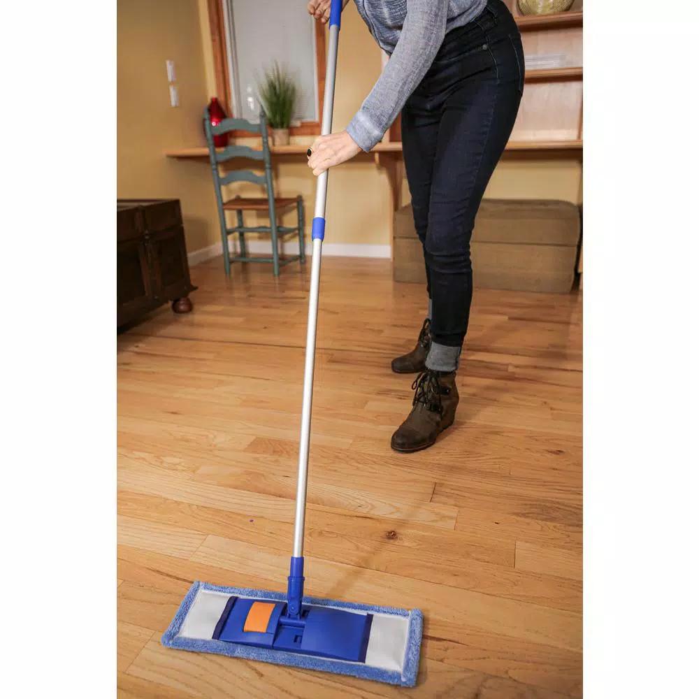 Ettore Microfiber Flat Floor Mop with Adjustable Metal Handle for Wood, Laminate, and Tile