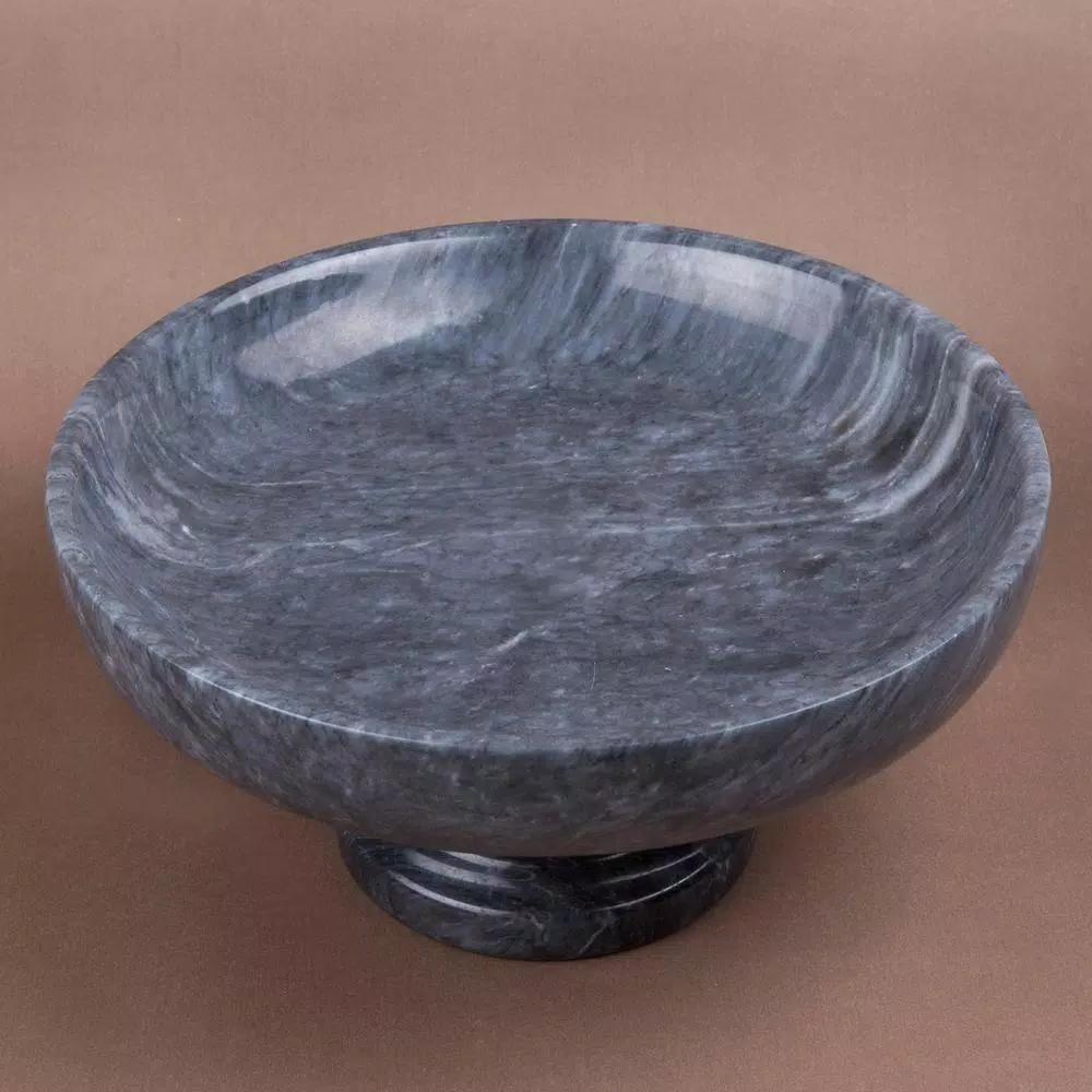 Creative Home Natural Black Marble Fruit Bowl on Pedestal, 10-inch Round Footed Centerpiece