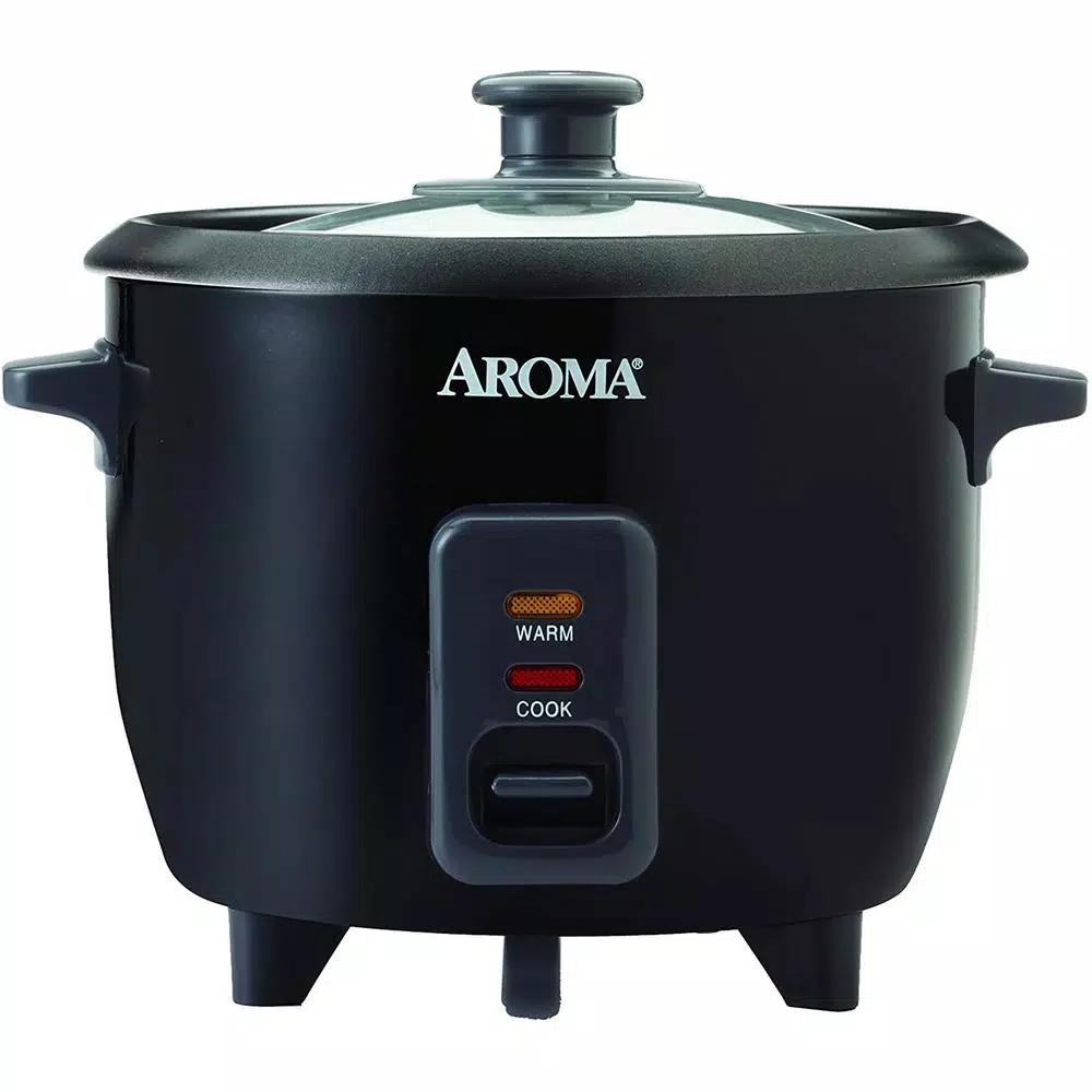 Aroma 6-Cup Rice Cooker and Food Steamer with Removable Steam Tray, Black