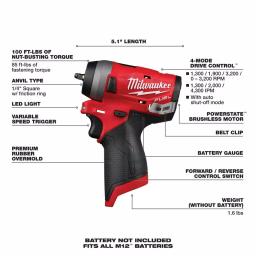 Milwaukee M12 FUEL 12V Cordless 3/8 in. Ratchet & 1/4 in. Stubby Impact Wrench Combo Kit with (2) 3.0 Ah Batteries thumbnail 3