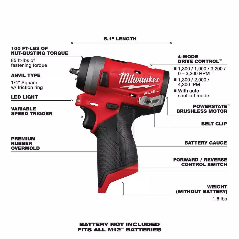 Milwaukee M12 FUEL 12V Cordless 3/8 in. Ratchet & 1/4 in. Stubby Impact Wrench Combo Kit with (2) 3.0 Ah Batteries