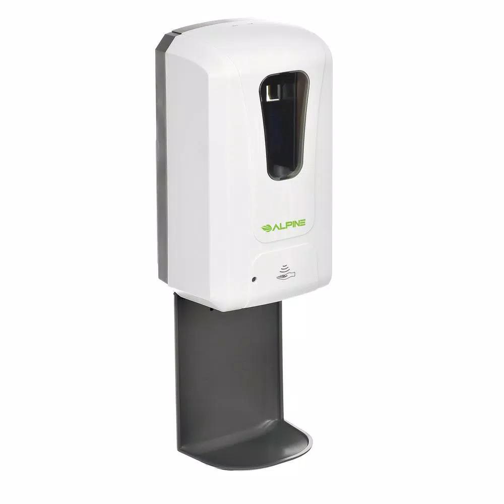 Alpine Industries 1200ml Automatic Soap and Gel Hand Sanitizer Dispenser with Drip Tray, White