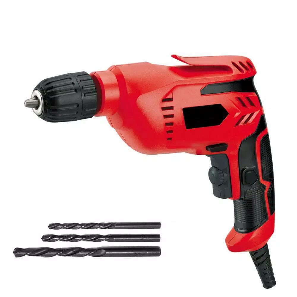 Boyel Living 5 Amp Corded 3/8 in. Power Drill Driver, Reversible with Lock-On Button, Red