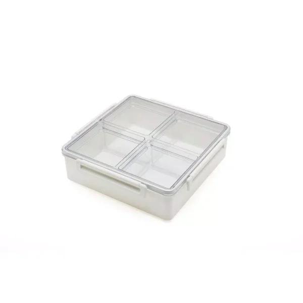 Lustroware Lusroware Modular Plastic Serving Tray with Lids, Rectangular Food Organizer, White