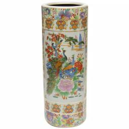 Unbranded Oriental Furniture 24 in. White Satsuma Porcelain Umbrella Stand & Floor Vase with Peacock Design thumbnail 7