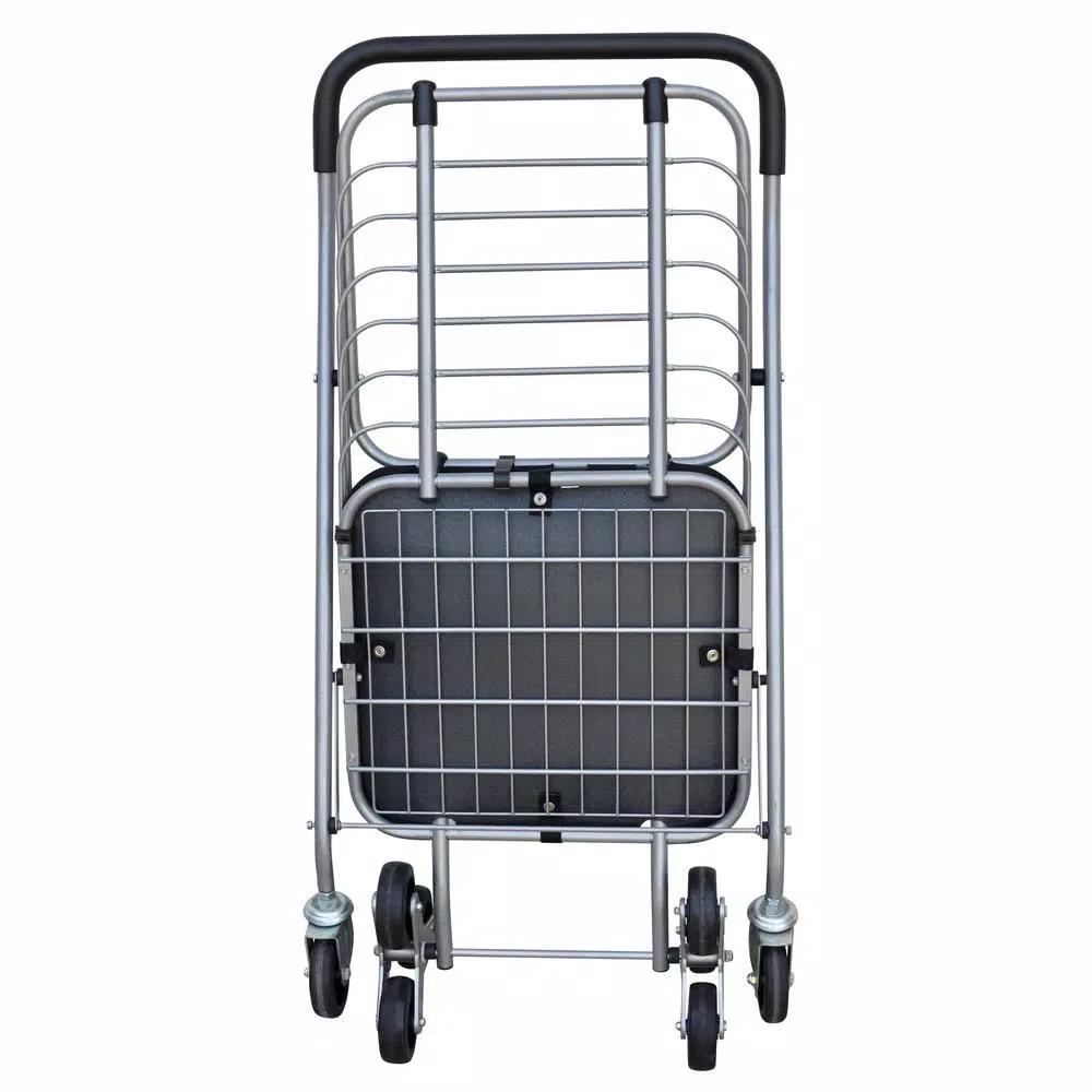 Milwaukee Silver Steel Easy Climb 3-Wheel Shopping Cart with Accessory Basket, 75 lb Capacity
