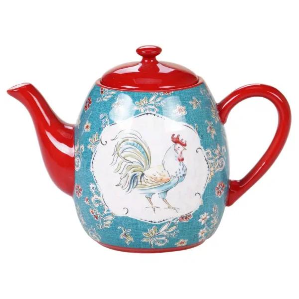 Certified International Morning Bloom 40 oz. 4-Cup Multicolored Earthenware Teapot