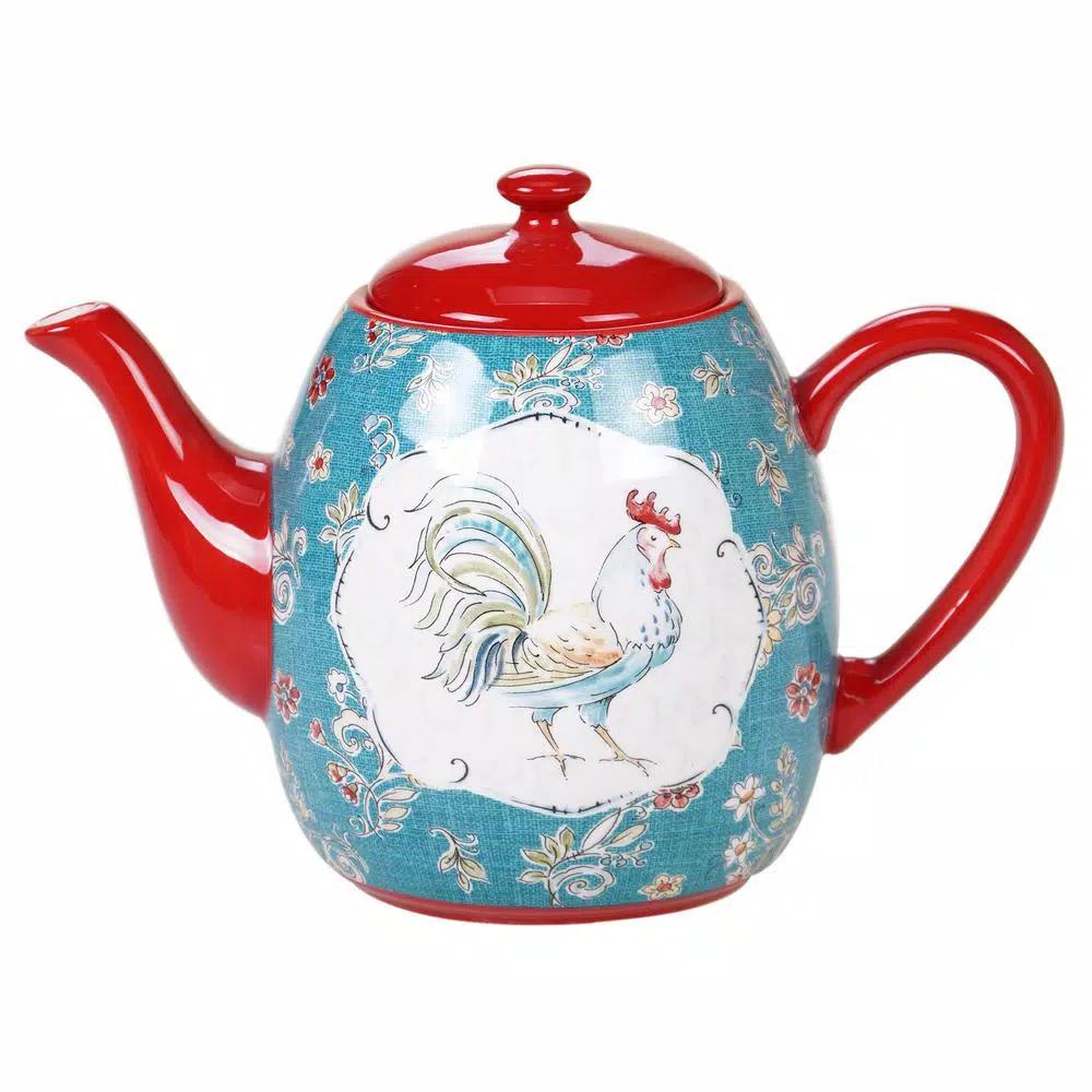 Certified International Morning Bloom 40 oz. 4-Cup Multicolored Earthenware Teapot