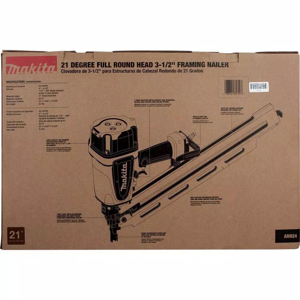 Makita 21° Pneumatic Full Round Head Framing Nailer, 3-1/2 in. Capacity