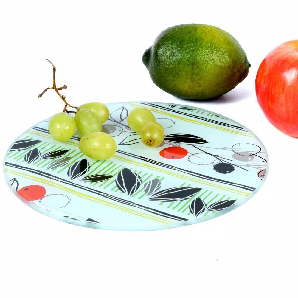 Creative Home 8 in. Round Tempered Glass Trivet with Flower Pattern