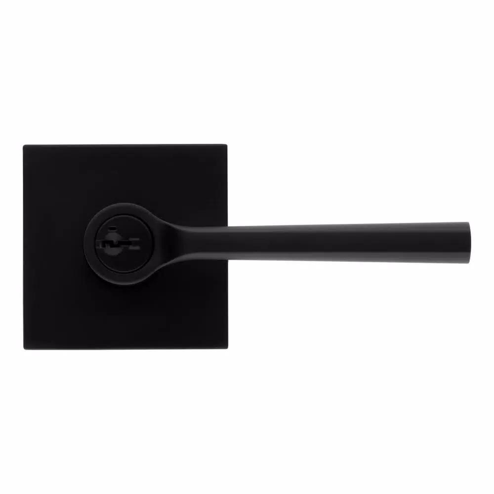 Kwikset Lisbon Signature Series Square Exterior Entry Door Lever, Iron Black, SmartKey Security