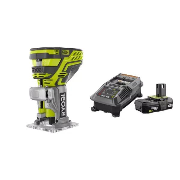 RYOBI 18V ONE+ Cordless Fixed Base Trim Router Kit with 2.0 Ah Battery and Charger