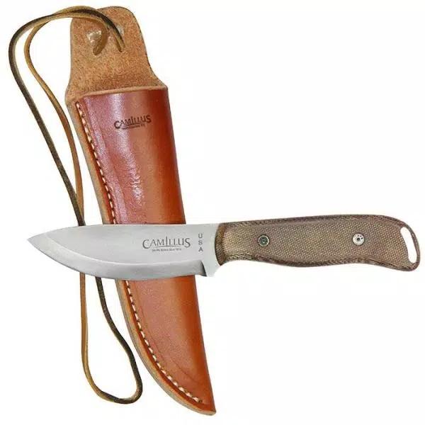 Camillus Bushcrafter 8.5 in. 1095 High Carbon Steel Fixed Blade Knife with Micarta Handle and Leather Sheath