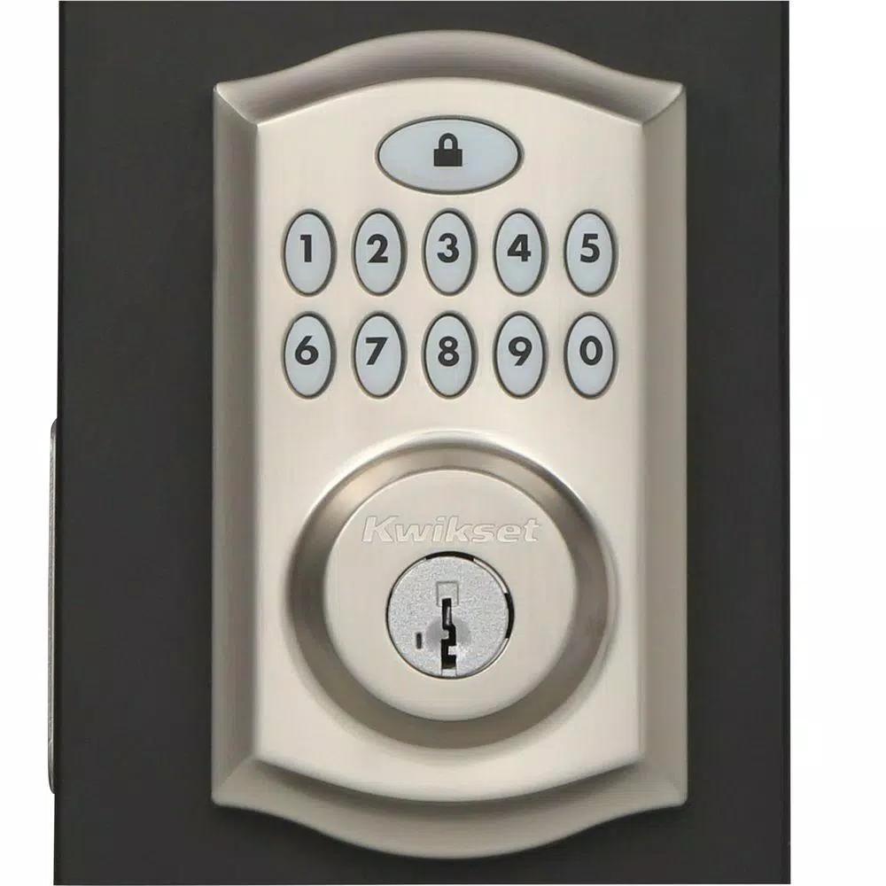 Kwikset SmartCode Satin Nickel Single Cylinder Electronic Deadbolt with SmartKey Security and Juno Passage Knob