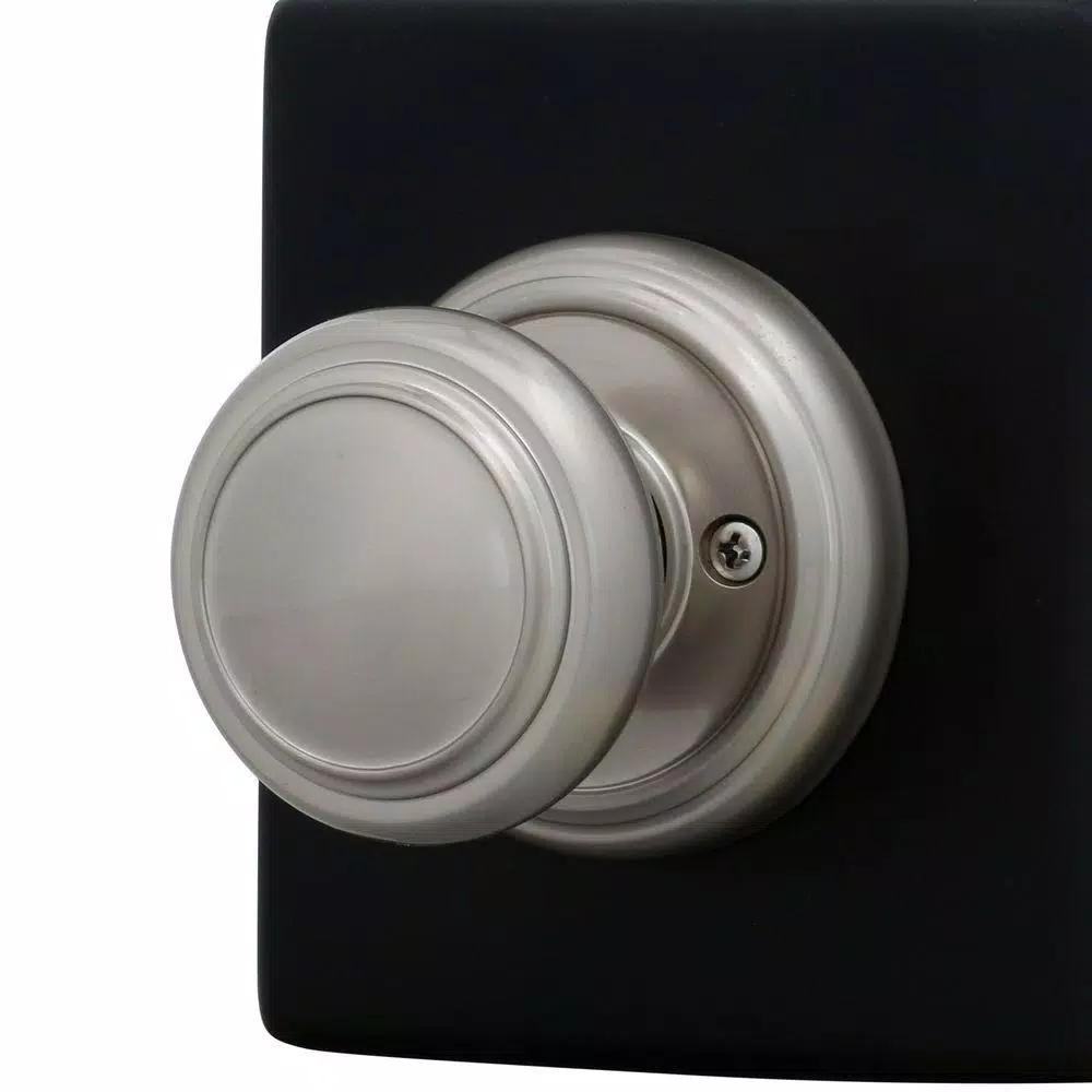 Baldwin Prestige Alcott Satin Nickel Passage Door Knobs, 4-Pack