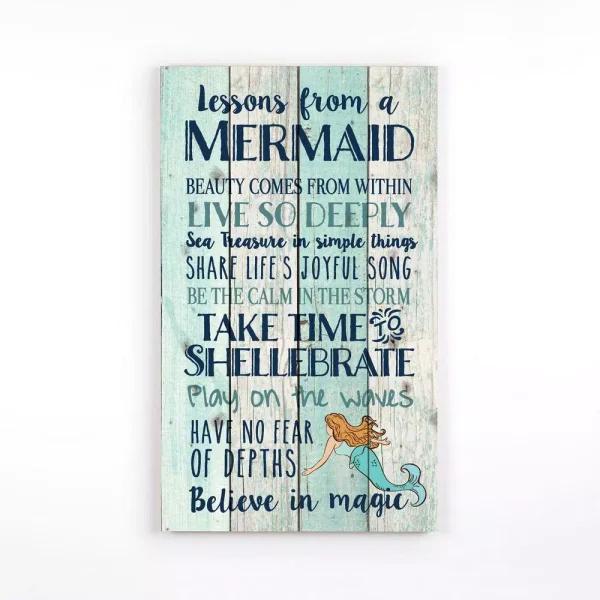 P Graham Dunn Lessons from a Mermaid Wood Pallet Sign - Rustic Beach & Nautical Cottage Wall Decor
