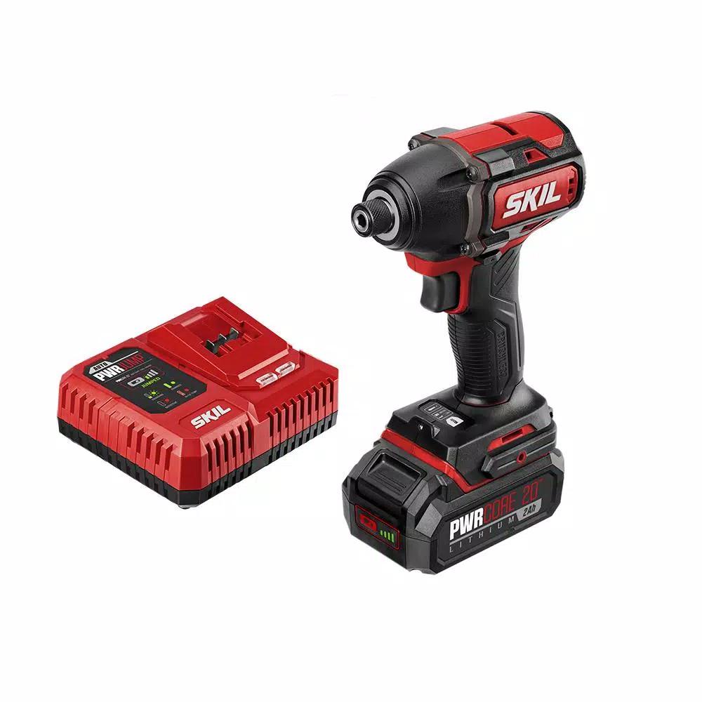 Skil PWRCore 20V Brushless 1/4 in. Hex Impact Driver Kit with 2.0Ah Battery and PWRJump Charger