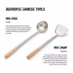 Fox Run Lotus Series 17 in. Chuan Spatula and Hoak Soup Ladle Set, Stainless Steel with Wood Handles thumbnail 5