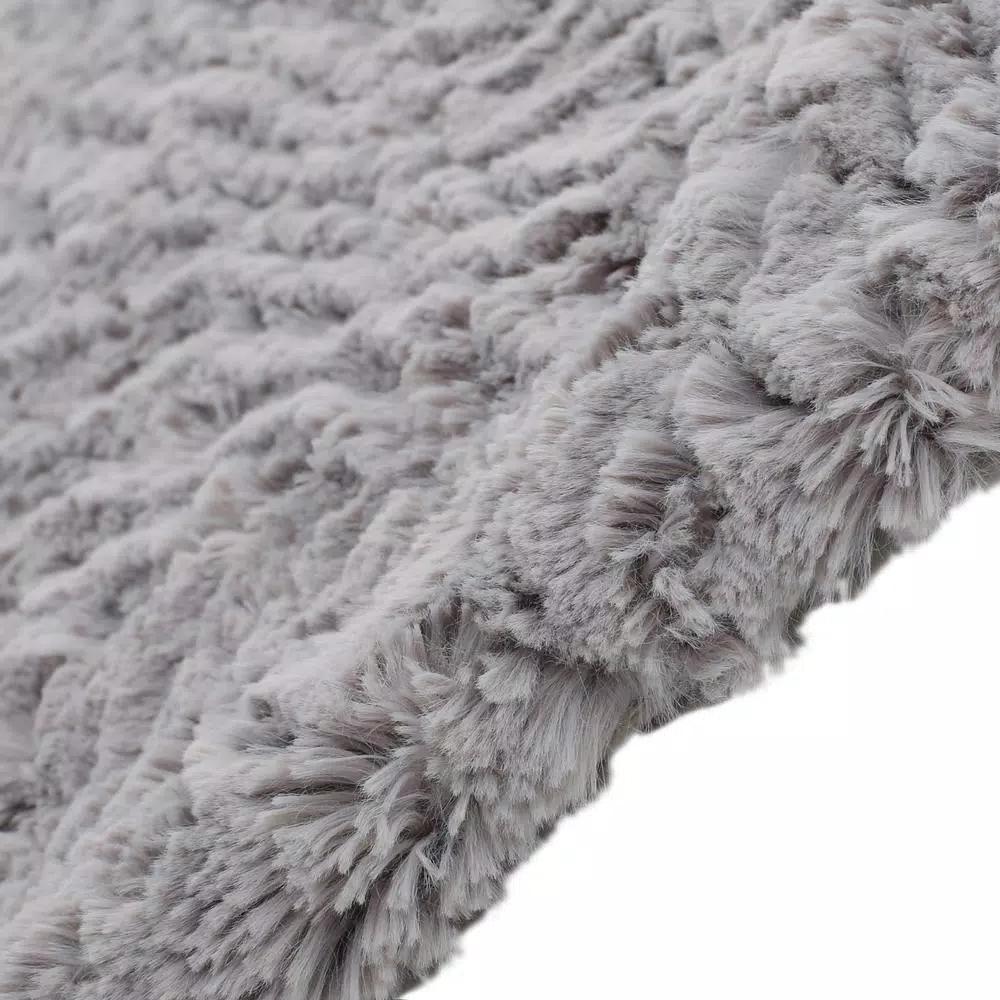 Noble House Toscana Trout Faux Fur Throw Blanket, Gray Modern Solid Pattern