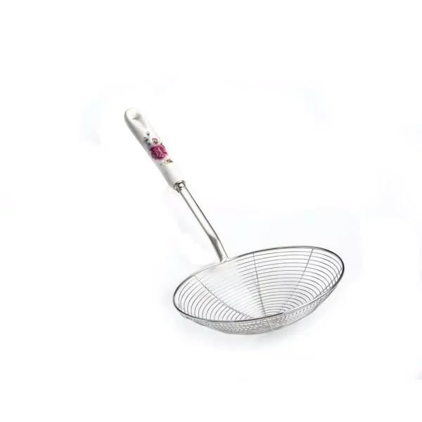 ExcelSteel 6.25 in. Stainless Steel Wire Strainer with Ceramic Rose Handle and Hanging Hook