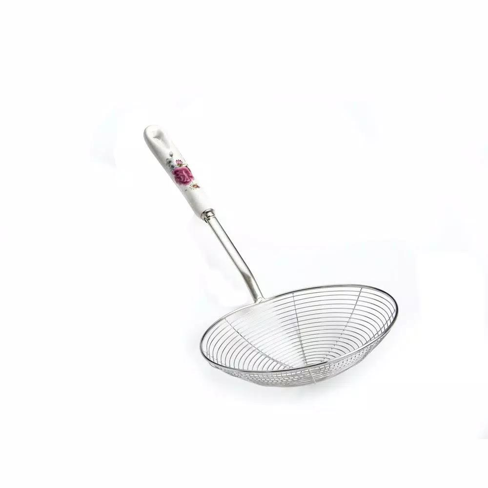 ExcelSteel 6.25 in. Stainless Steel Wire Strainer with Ceramic Rose Handle and Hanging Hook