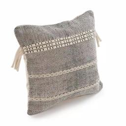 LR Resources Zanthia Black and Natural Striped Hypoallergenic 100% Cotton 20 in. x 20 in. Throw Pillow thumbnail 4