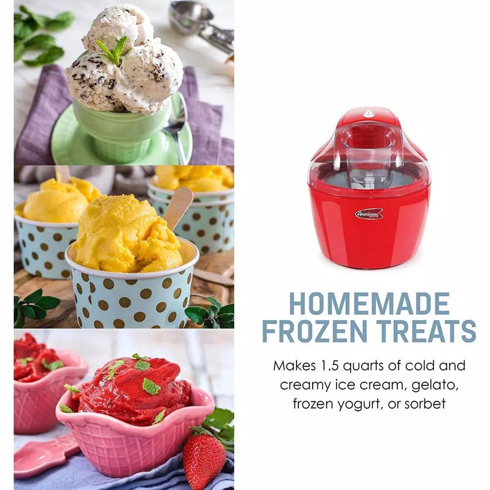 Americana 1.5 Qt. Electric Ice Cream Maker with Quick Freeze Bowl, Red