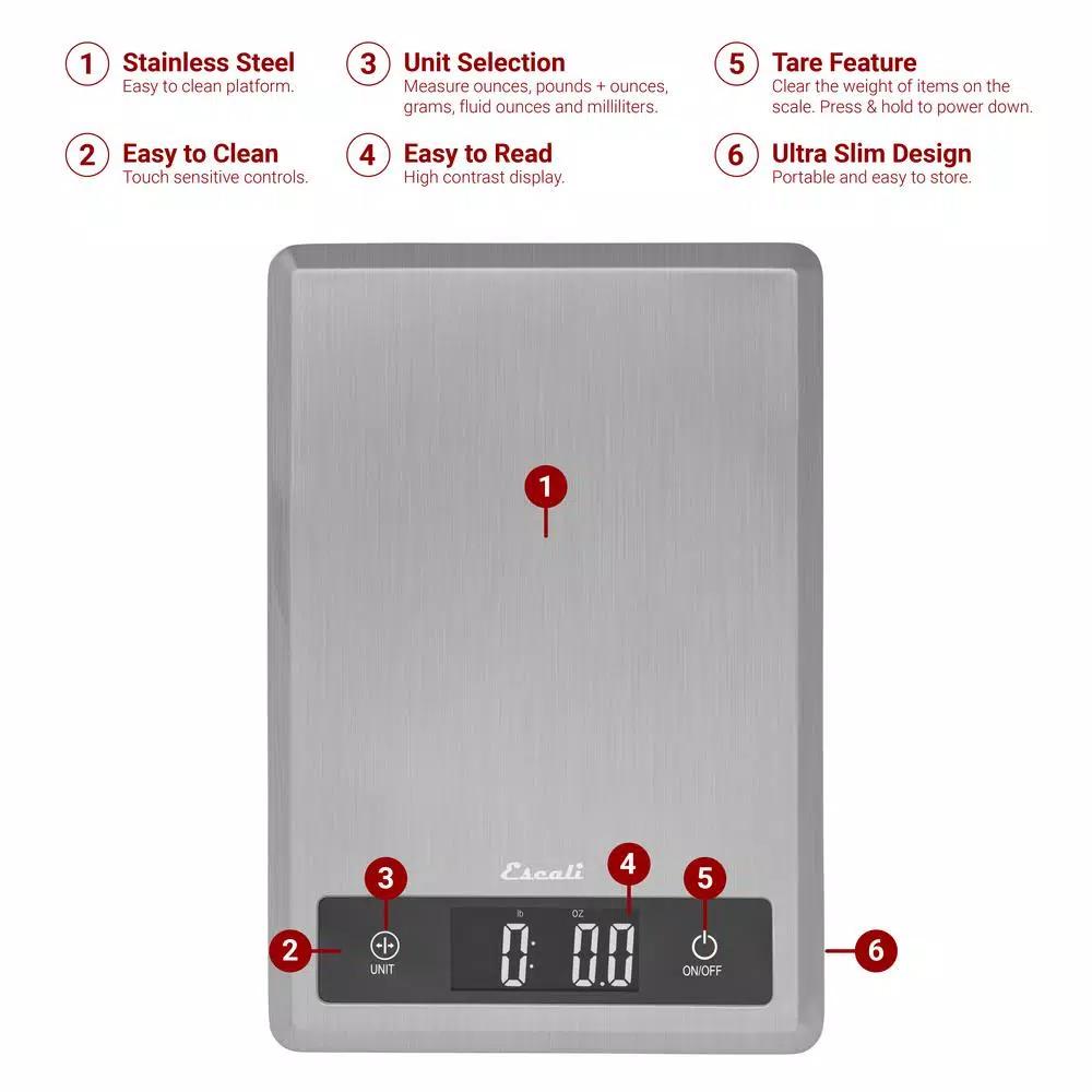 Escali Tabla Ultra Thin Digital Food Scale, Stainless Steel, 11 lb Capacity