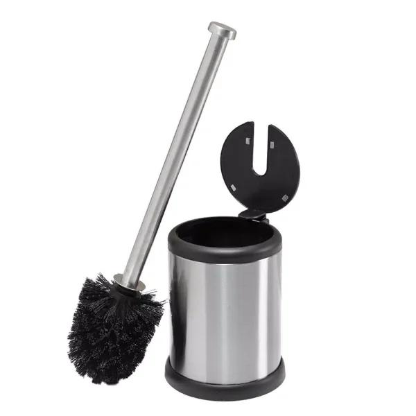 Bath Bliss Stainless Steel Toilet Brush and Holder Set with Self-Closing Lid