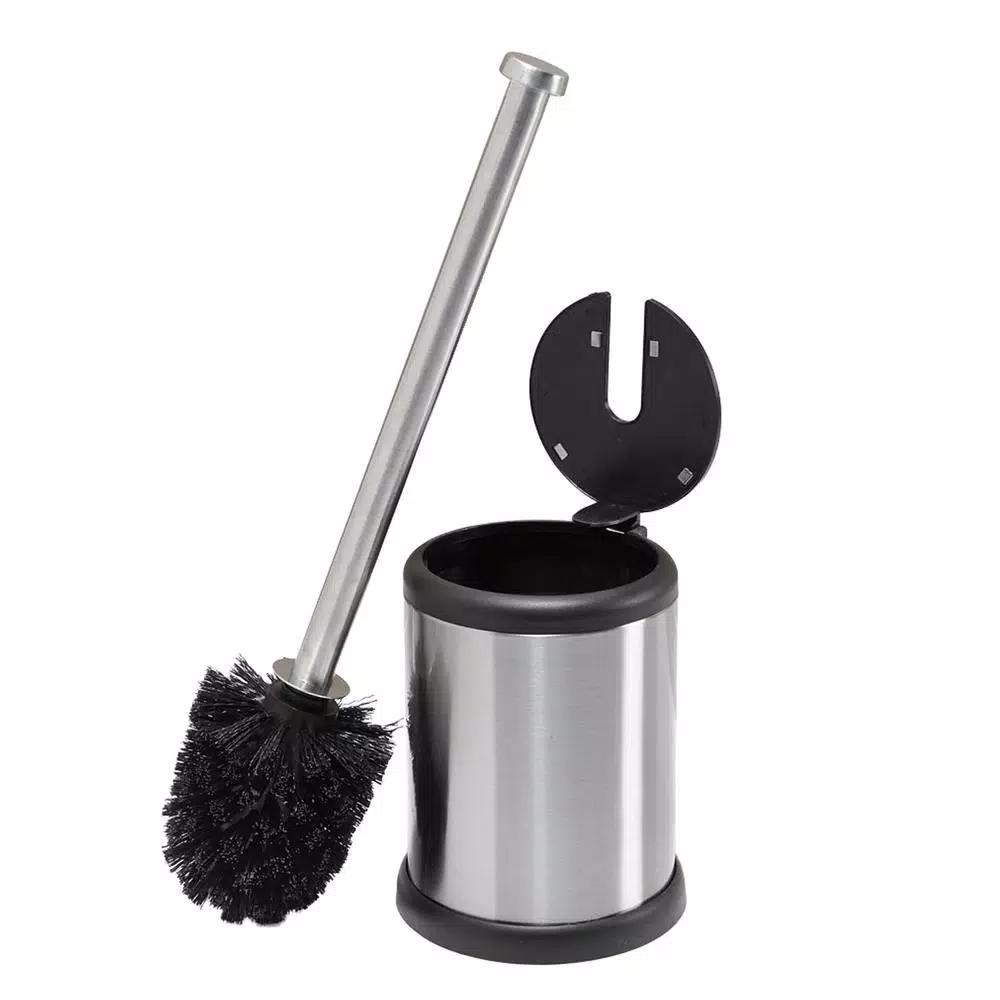 Bath Bliss Stainless Steel Toilet Brush and Holder Set with Self-Closing Lid