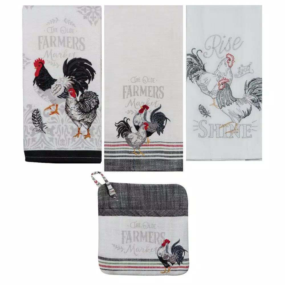 Kay Dee Farmers Market Cotton Multi Kitchen Textiles Set - 4 Piece Rooster Farmhouse Collection