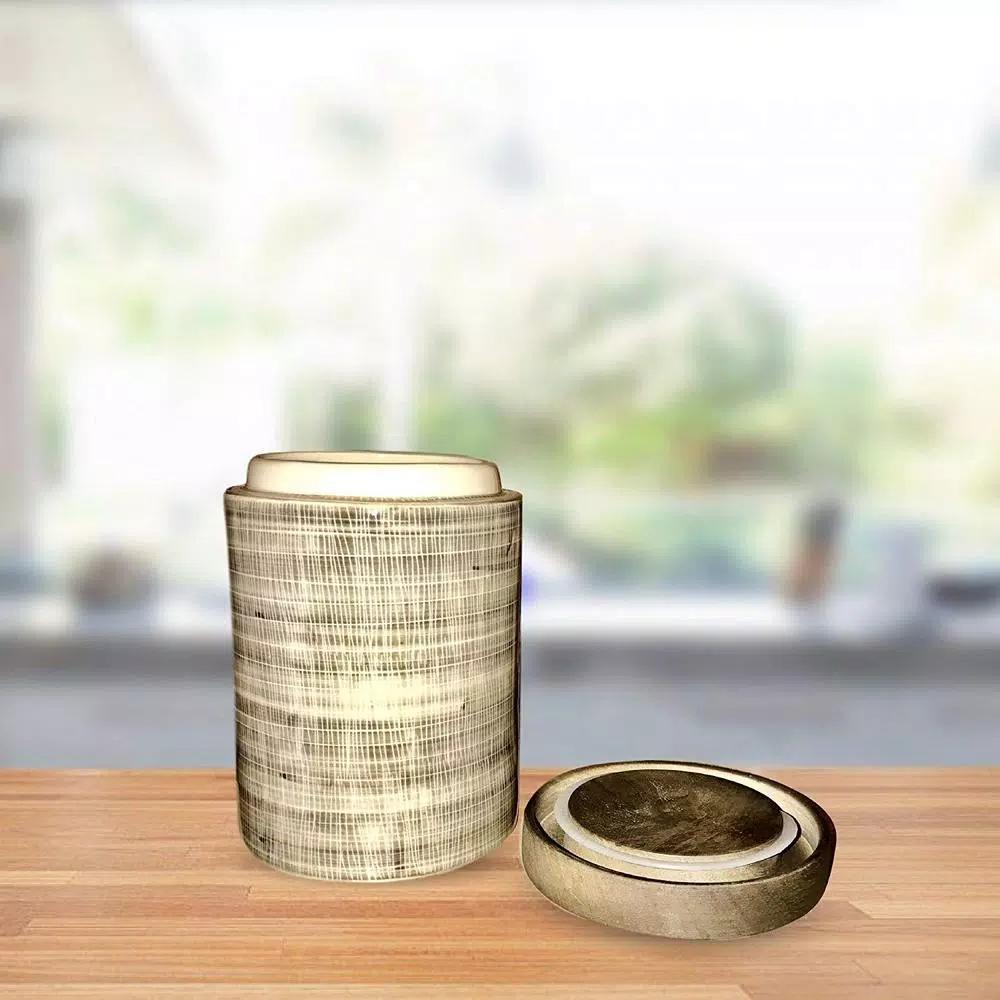 Kauri Design Ceramic Vintage Cookie Jar with Mango Wood Lid, Tan and Brown Boho Design