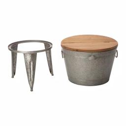 Glitzhome 26.29 in. Gray Galvanized Metal Beverage Tub with Firwood Lid and Metal Stand thumbnail 5