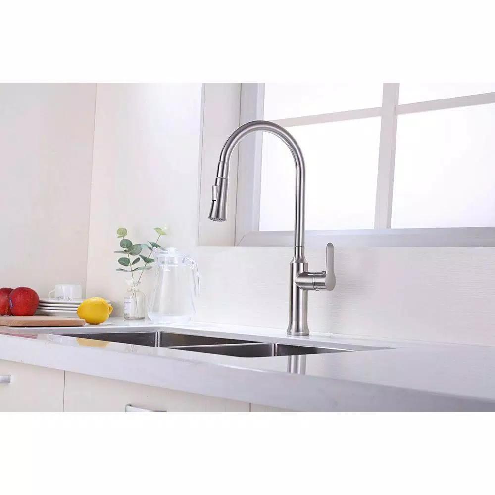 Vanity Art Brushed Nickel Single-Handle Pull-Down Kitchen Faucet with Sprayer Wand