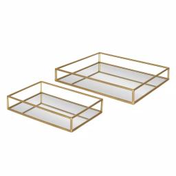 Kate and Laurel Felicia Gold Mirrored Metal Nesting Tray Set - Decorative Rectangular Trays for Home Decor thumbnail 1