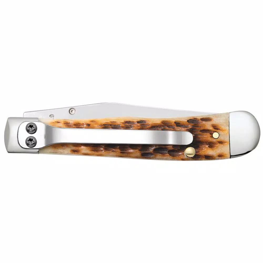 W.R. Case and Sons Cutlery Co. Case Kickstart Trapperlock Assisted Opening Pocket Knife - Amber Bone Peach Seed Jig