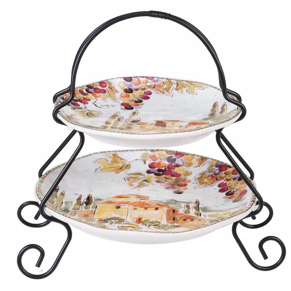 Certified International Tuscan Breeze 9 in. 2-Tier Ceramic Server