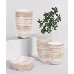 Unbranded Desert Sands Tapered Ceramic Table Vase, Beige Neutral Striae Pattern, 14 in. thumbnail 4